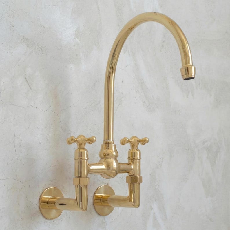 Unlacquered Brass Wall-Mount Bridge Faucet