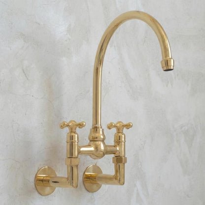 Unlacquered Brass Wall-Mount Bridge Faucet