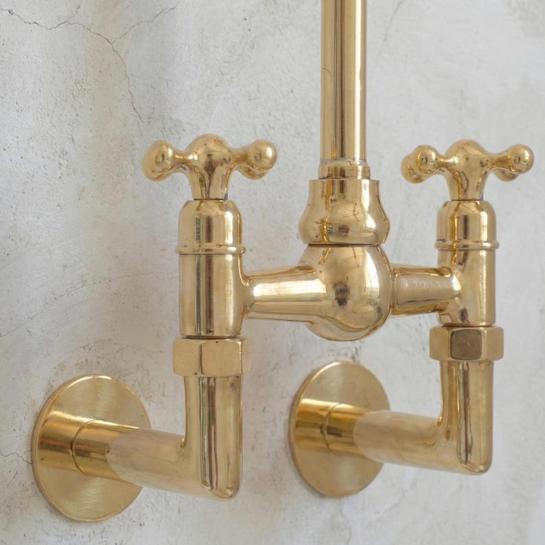 Unlacquered Brass Wall-Mount Bridge Faucet