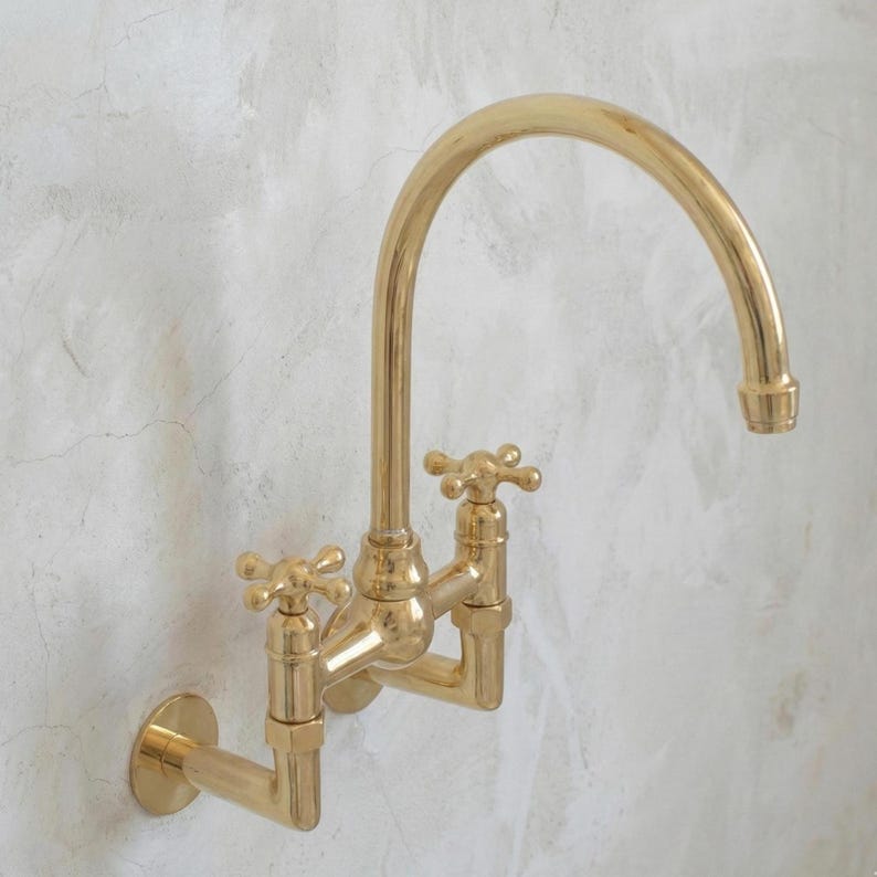 Unlacquered Brass Wall-Mount Bridge Faucet