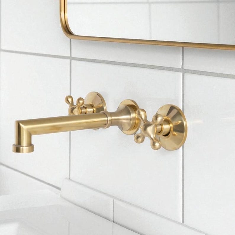 Contemporary Satin Brass Wall Mounted Basin Tap