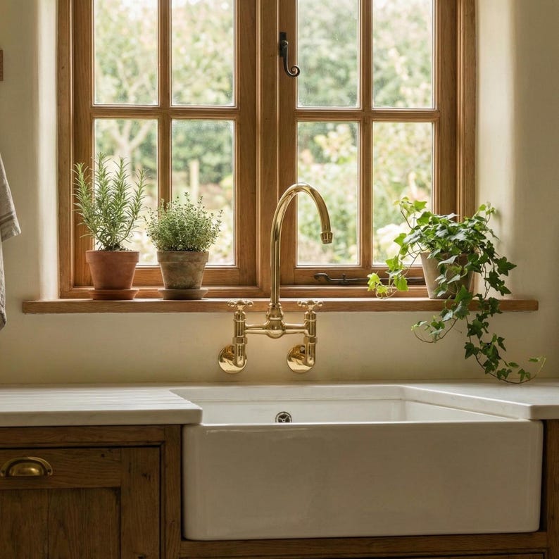 Unlacquered Brass Wall-Mount Bridge Faucet