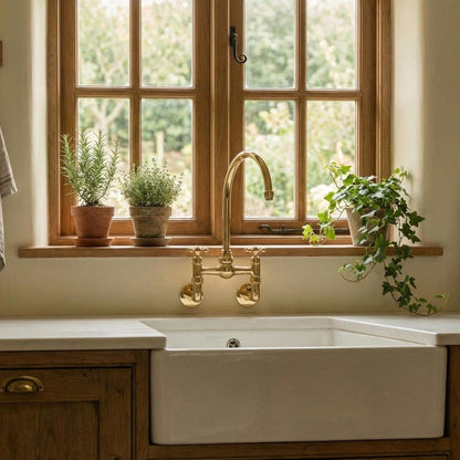 Unlacquered Brass Wall-Mount Bridge Faucet