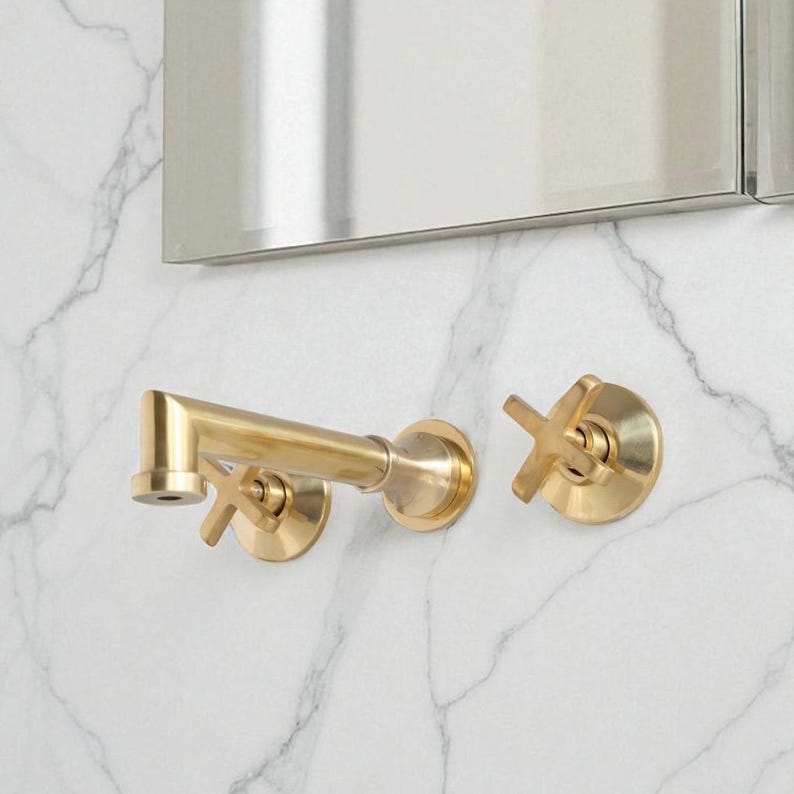 Contemporary Satin Brass Wall Mounted Basin Tap