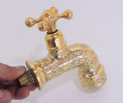 Hand-Hammered Brass Mini Wall Tap