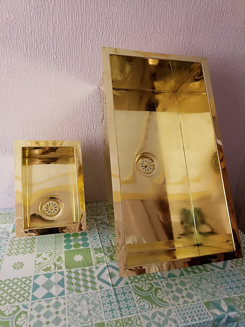 Handcrafted Polished Brass Kitchen & Bar Sink Set