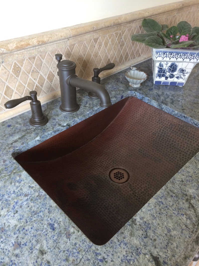 Hand-Hammered Antique Copper Rectangular Undermount Sink