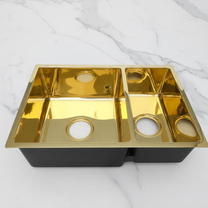 Luxury Polished Gold Double-Basin Undermount Kitchen Sink