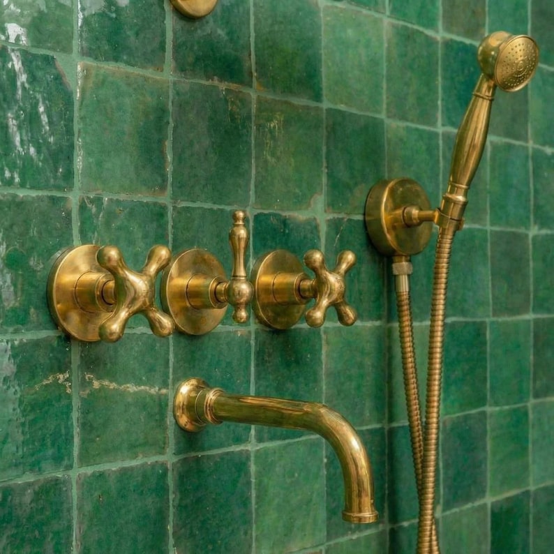 Solid Brass Wall-Mount Exposed Shower with Handheld Sprayer