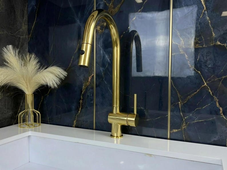 Unlacquered Brass Pull-Down Kitchen Faucet