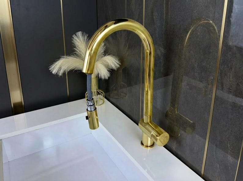 Unlacquered Brass Pull-Down Kitchen Faucet
