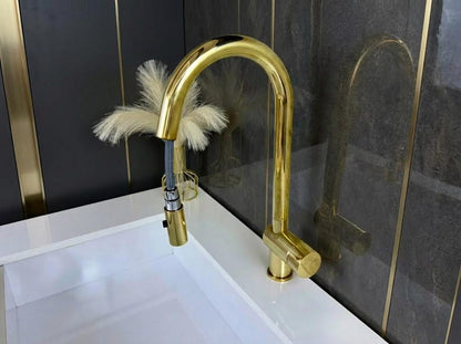 Unlacquered Brass Pull-Down Kitchen Faucet