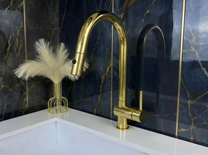 Unlacquered Brass Pull-Down Kitchen Faucet