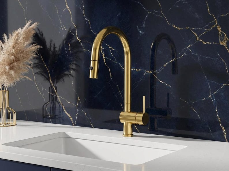 Unlacquered Brass Pull-Down Kitchen Faucet
