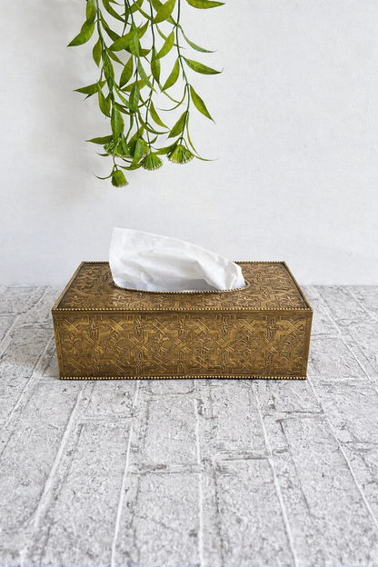 Handmade Brass Tissue Box Cover – Moroccan Engraved Metal Decorative Tissue Holder
