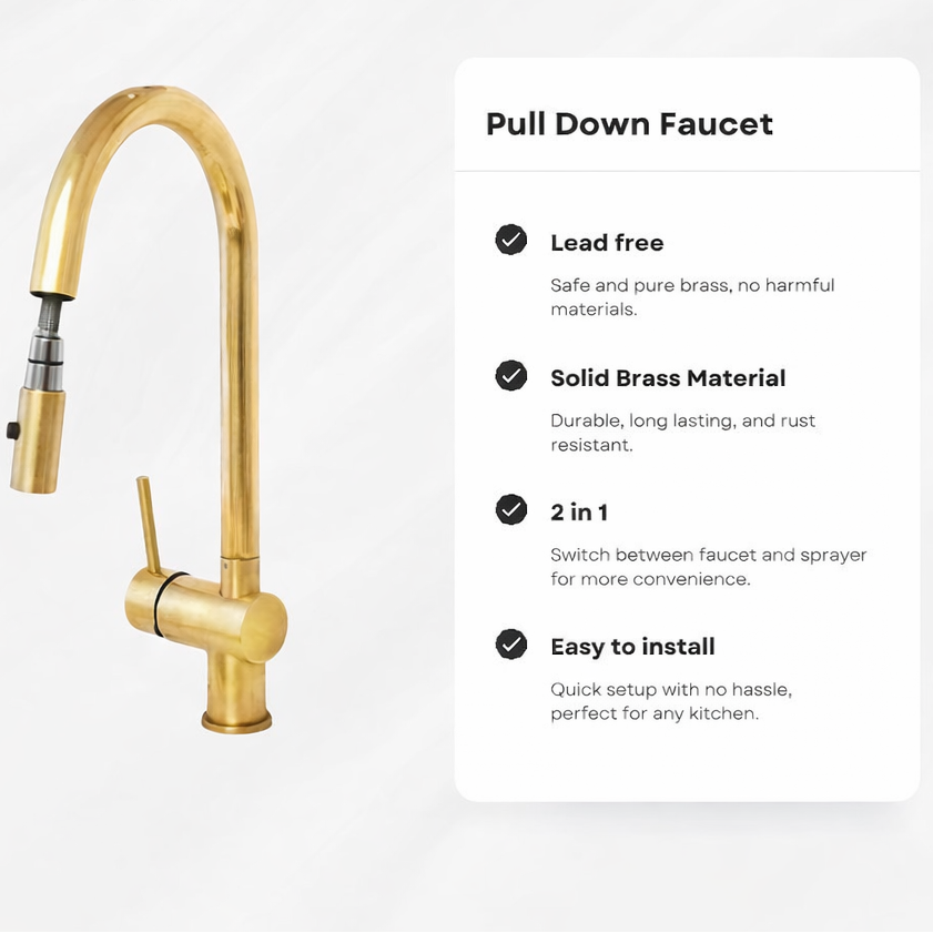 Unlacquered Brass Pull-Down Kitchen Faucet Set