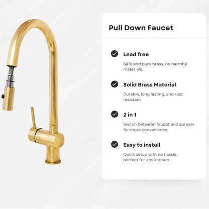 Unlacquered Brass Pull-Down Kitchen Faucet Set