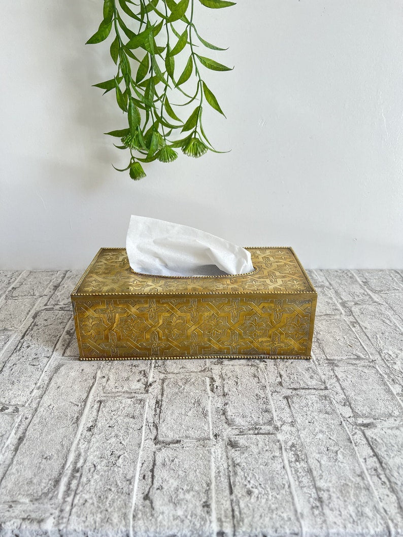 Handmade Brass Tissue Box Cover – Moroccan Engraved Metal Decorative Tissue Holder