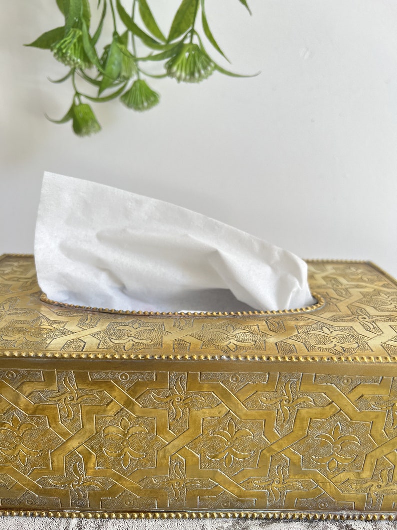 Handmade Brass Tissue Box Cover – Moroccan Engraved Metal Decorative Tissue Holder