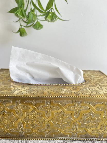 Handmade Brass Tissue Box Cover – Moroccan Engraved Metal Decorative Tissue Holder