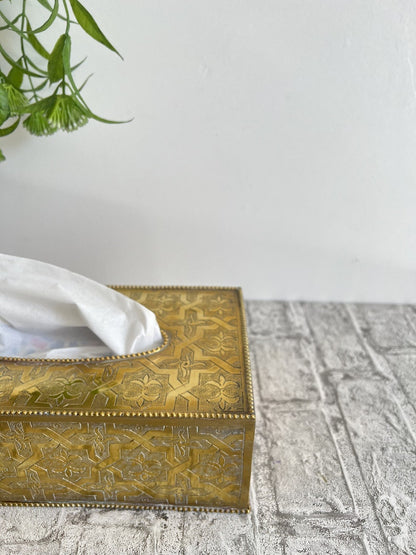 Handmade Brass Tissue Box Cover – Moroccan Engraved Metal Decorative Tissue Holder