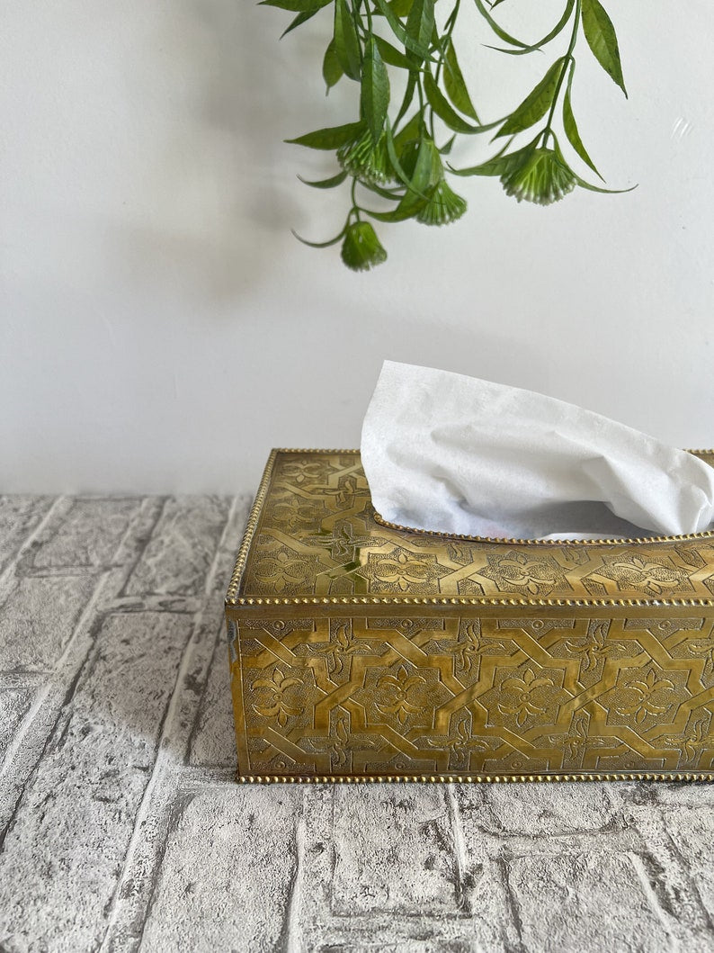 Handmade Brass Tissue Box Cover – Moroccan Engraved Metal Decorative Tissue Holder