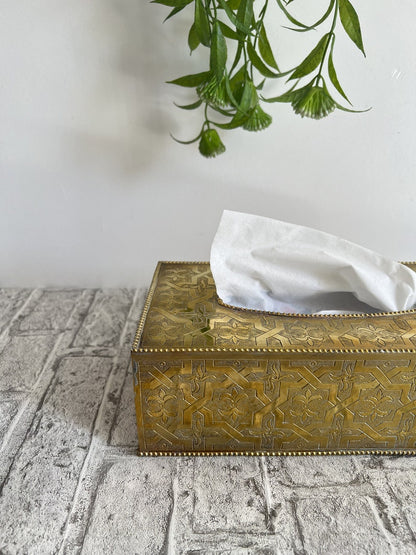 Handmade Brass Tissue Box Cover – Moroccan Engraved Metal Decorative Tissue Holder