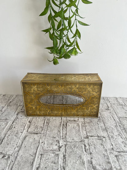 Handmade Brass Tissue Box Cover – Moroccan Engraved Metal Decorative Tissue Holder