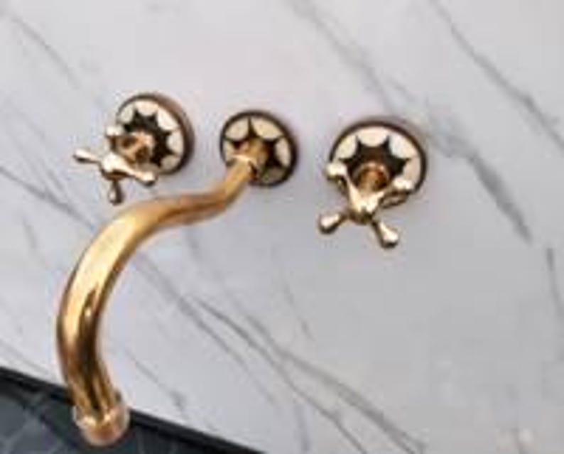 Inlaid Brass Wall-Mount Faucet Set