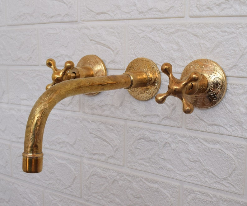 Engraved Solid Brass Wall Mount Faucet