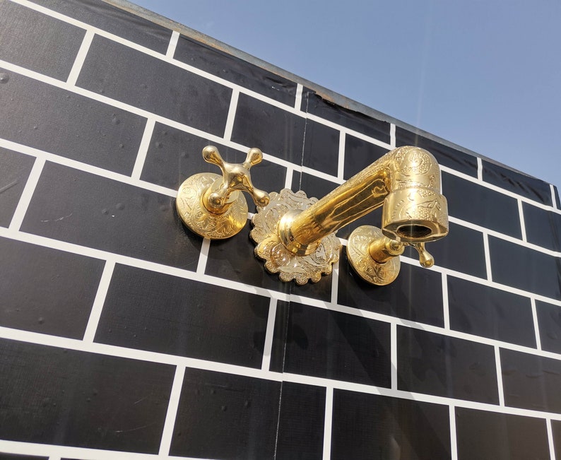 Engraved Brass Wall Mount Faucet