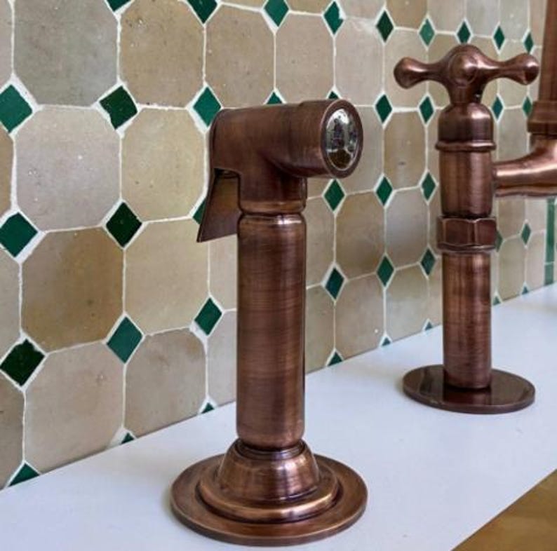 Vintage Bridge Copper Kitchen Faucet with Gooseneck Spout