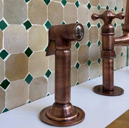 Vintage Bridge Copper Kitchen Faucet with Gooseneck Spout
