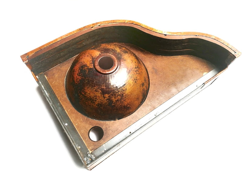 Large Hand-Hammered Copper Corner Sink