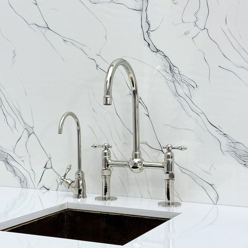 Polished Nickel Bridge Kitchen Faucet with Side Sprayer