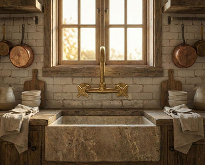 Unlacquered Brass Wall Mount Kitchen Faucet