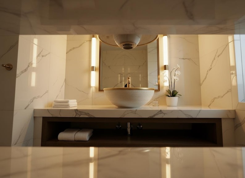 Handcrafted Textured Vessel Sink with Brass Rim