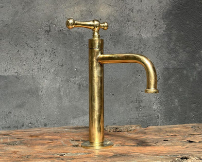 Vintage Brass T-Handle Faucet with Curved Spout