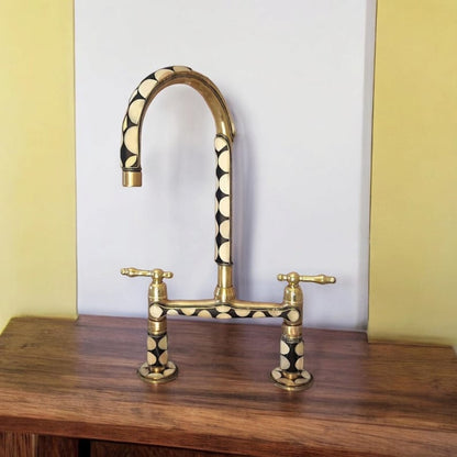 Mother of Pearl Inlay Brass Kitchen Faucet with Side Sprayer