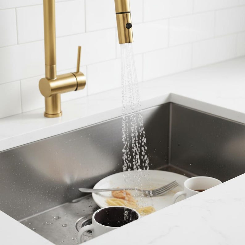 Unlacquered Brass Pull-Down Kitchen Faucet