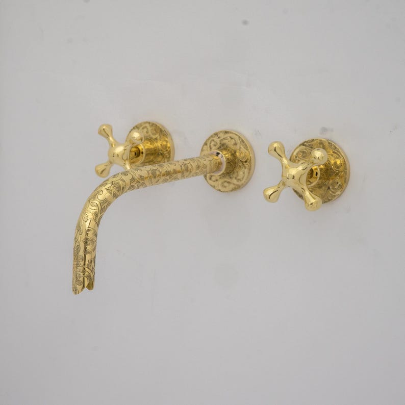 Hand-Engraved Floral Motif Wall-Mount Faucet