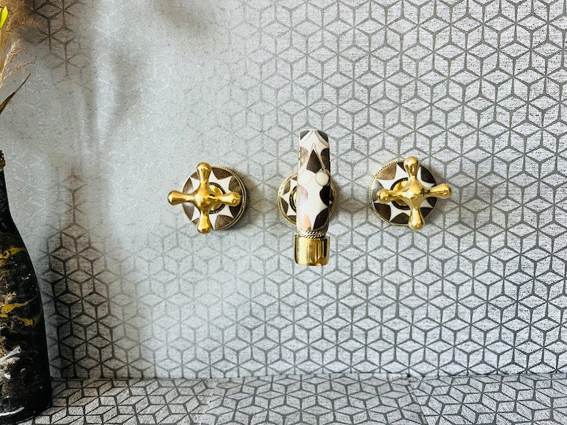Moroccan Inlay Vessel Sink with Matching Mosaic Wall Mount Faucet