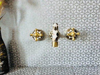 Moroccan Inlay Vessel Sink with Matching Mosaic Wall Mount Faucet