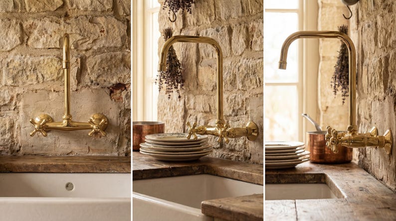 Unlacquered Brass Wall Mount Kitchen Faucet