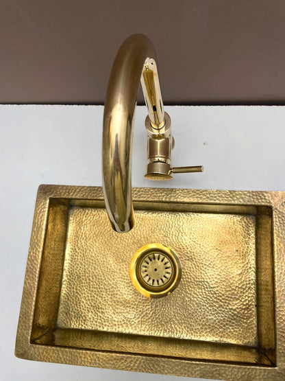 Polished Brass Gooseneck Kitchen Faucet with Lever Handle