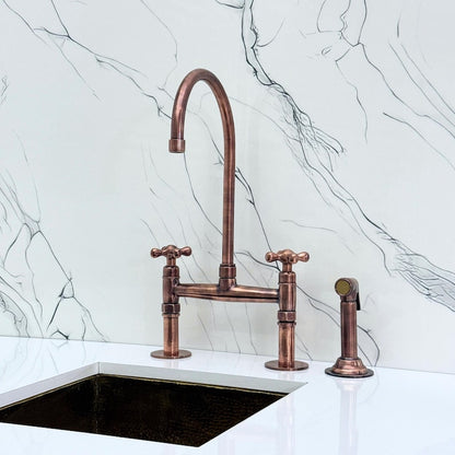 Antique Copper Bridge Kitchen Faucet
