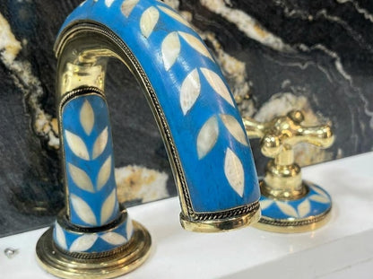 Blue Mosaic Brass Bridge Faucet