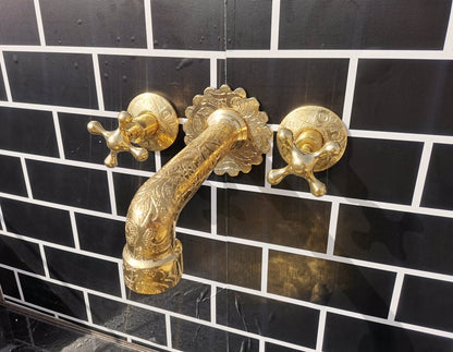 Engraved Brass Wall Mount Faucet