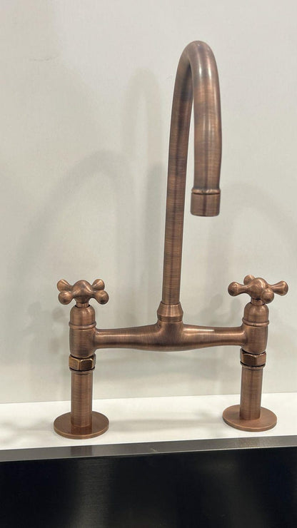 Vintage Bridge Copper Kitchen Faucet with Gooseneck Spout