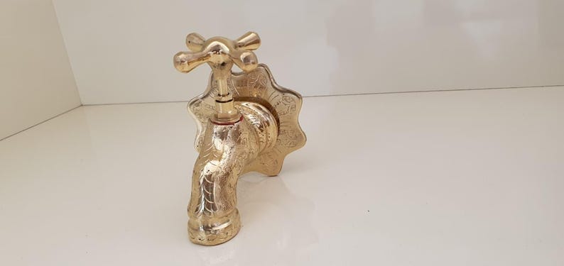 Engraved Brass Wall Faucet